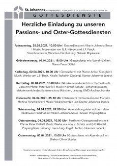 Musik und Gottesdienste zur Passion und an Ostern 2021 in St. Johannes München