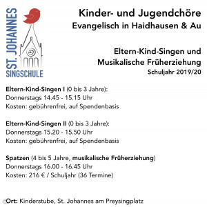 Eltern-Kind-Singen und Musikalische Früherziehung der Singschule St. Johannes in München-Haidhausen unter der Leitung von Laura Faig